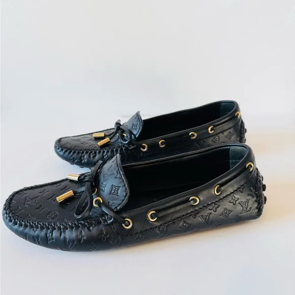 NWOT Louis Vuitton Black Monogram Loafers with Gold Accents - Picture 14 of 16